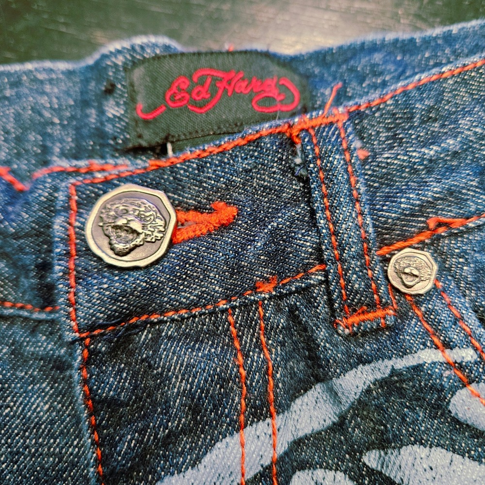 Ed‎ Hardy Youth Tiger Straight Leg Jeans Size 10 Y2K Tattoo Art 26x25 Streetwear - Picture 8 of 13